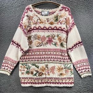 Vtg Private Collection Floral Sweater Sz 18 Peony Dusty Rose Cottagecore Floral